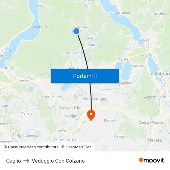 Caglio to Veduggio Con Colzano map