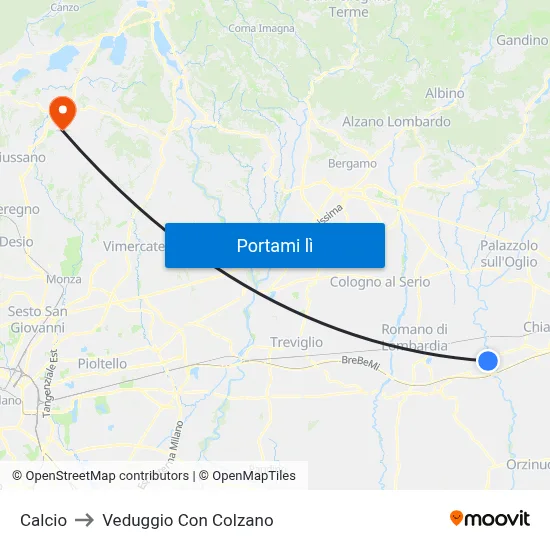 Calcio to Veduggio Con Colzano map