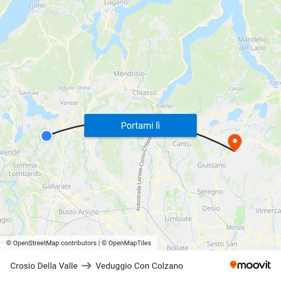 Crosio Della Valle to Veduggio Con Colzano map