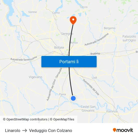 Linarolo to Veduggio Con Colzano map