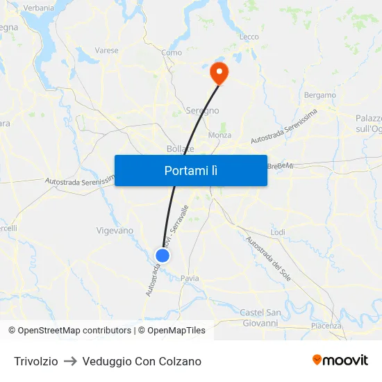 Trivolzio to Veduggio Con Colzano map