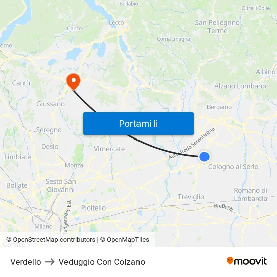 Verdello to Veduggio Con Colzano map
