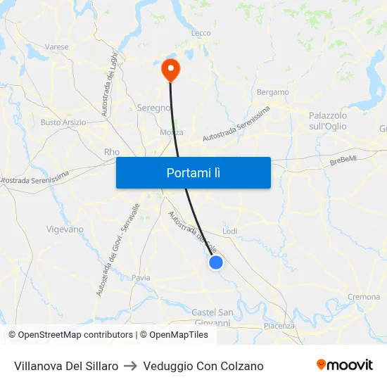 Villanova Del Sillaro to Veduggio Con Colzano map