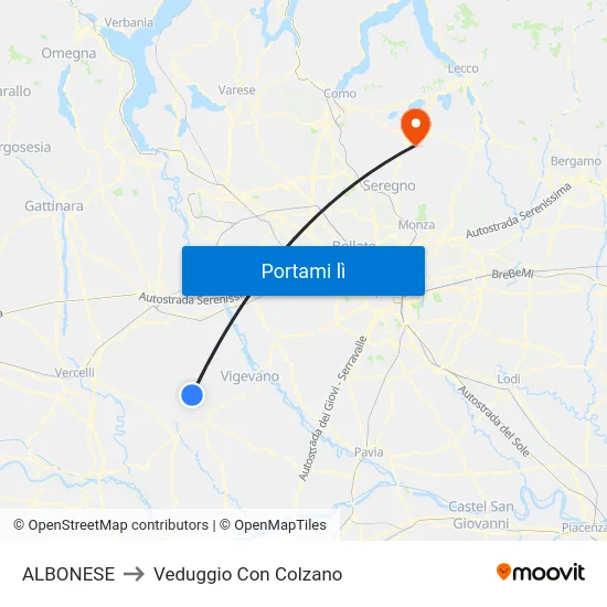 ALBONESE to Veduggio Con Colzano map