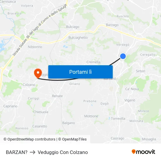 BARZAN? to Veduggio Con Colzano map