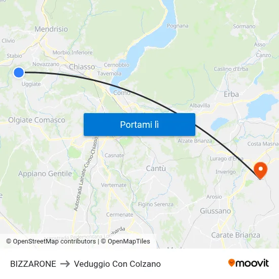 BIZZARONE to Veduggio Con Colzano map