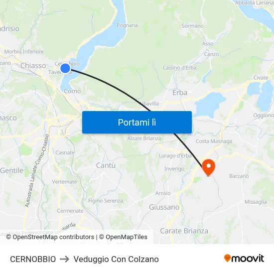 CERNOBBIO to Veduggio Con Colzano map