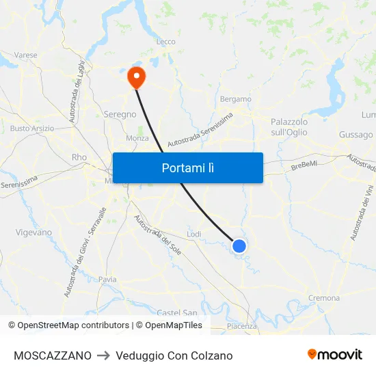 MOSCAZZANO to Veduggio Con Colzano map