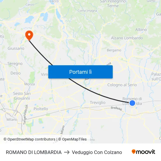 ROMANO DI LOMBARDIA to Veduggio Con Colzano map