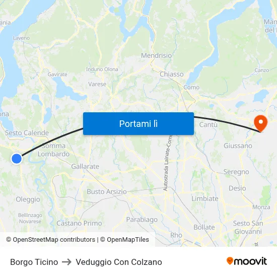 Borgo Ticino to Veduggio Con Colzano map