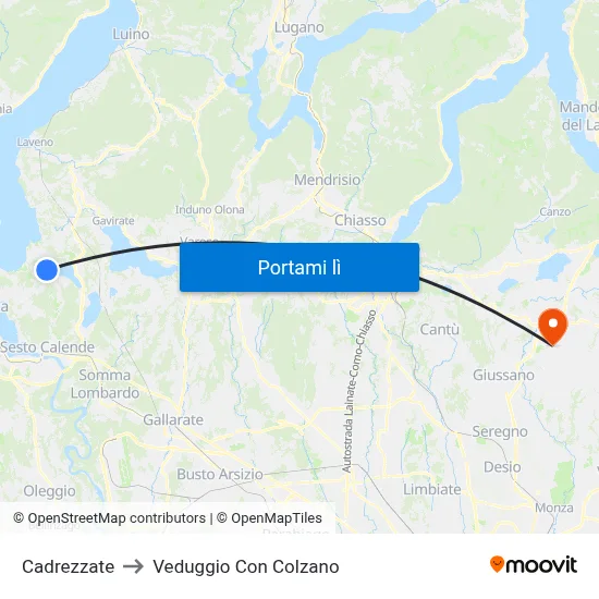 Cadrezzate to Veduggio Con Colzano map