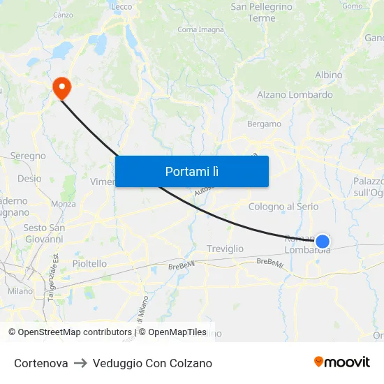 Cortenova to Veduggio Con Colzano map