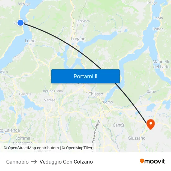Cannobio to Veduggio Con Colzano map