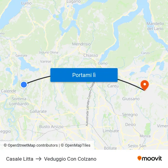 Casale Litta to Veduggio Con Colzano map