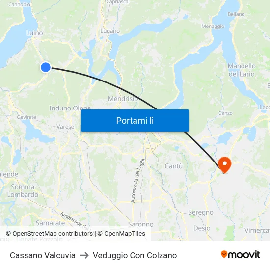 Cassano Valcuvia to Veduggio Con Colzano map