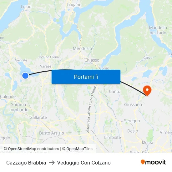 Cazzago Brabbia to Veduggio Con Colzano map