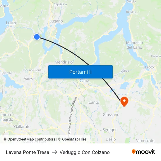 Lavena Ponte Tresa to Veduggio Con Colzano map