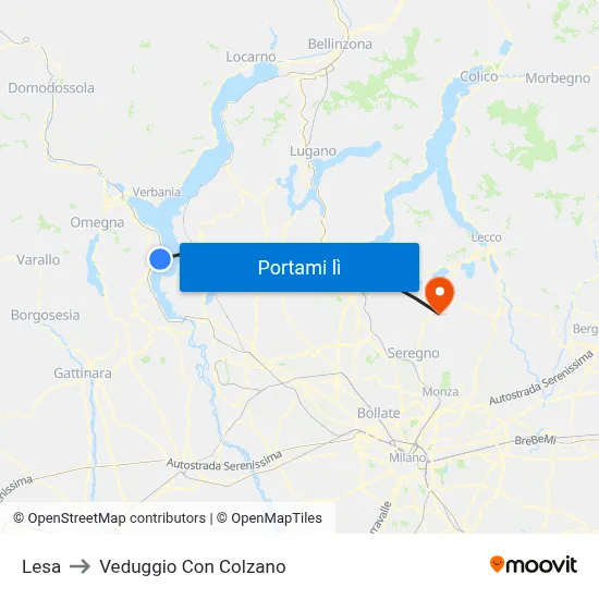 Lesa to Veduggio Con Colzano map