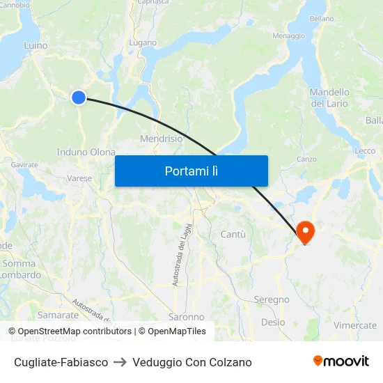 Cugliate-Fabiasco to Veduggio Con Colzano map