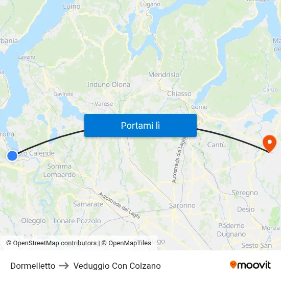Dormelletto to Veduggio Con Colzano map
