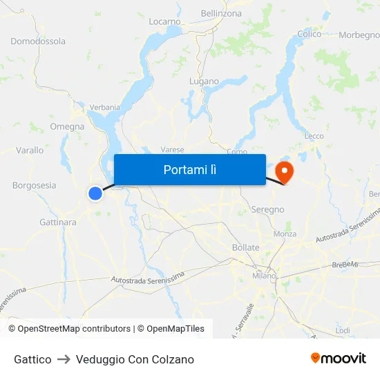 Gattico to Veduggio Con Colzano map