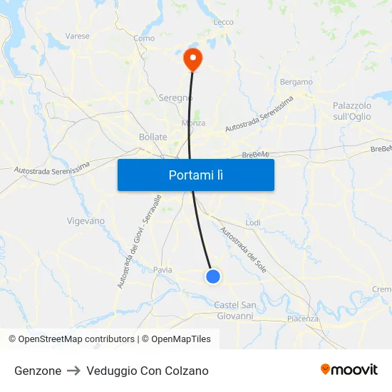 Genzone to Veduggio Con Colzano map