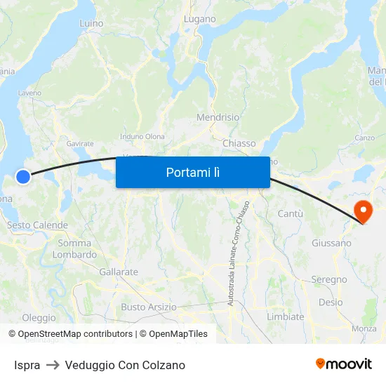 Ispra to Veduggio Con Colzano map