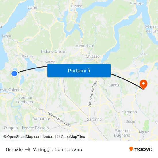 Osmate to Veduggio Con Colzano map
