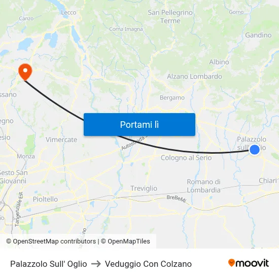 Palazzolo Sull' Oglio to Veduggio Con Colzano map