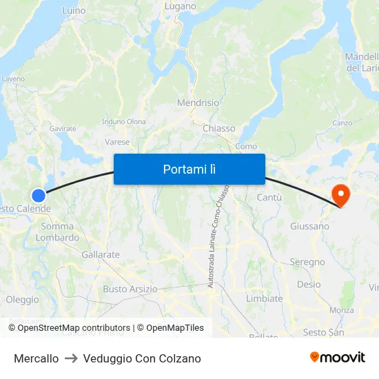 Mercallo to Veduggio Con Colzano map