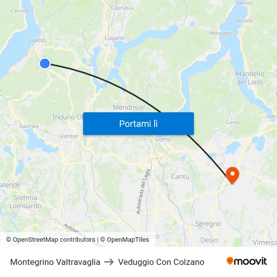 Montegrino Valtravaglia to Veduggio Con Colzano map