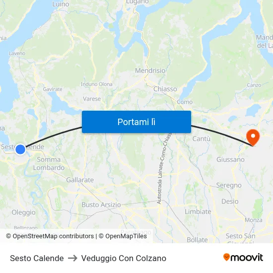 Sesto Calende to Veduggio Con Colzano map