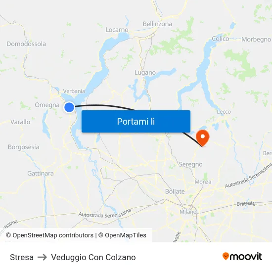 Stresa to Veduggio Con Colzano map
