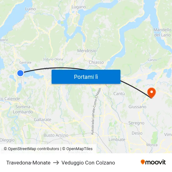 Travedona-Monate to Veduggio Con Colzano map