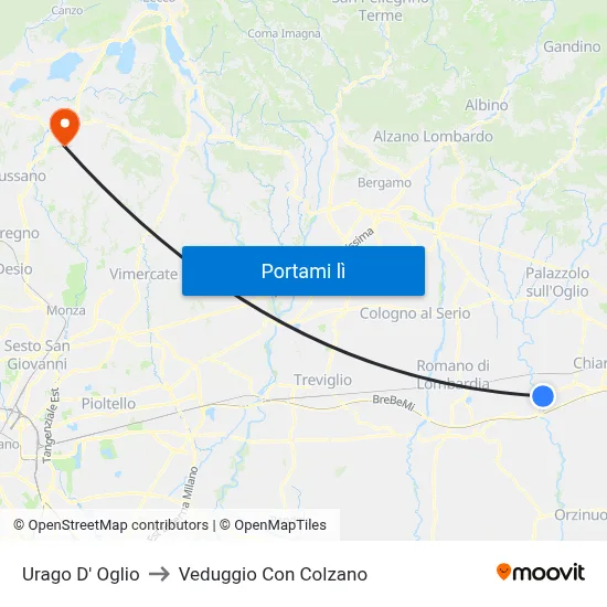 Urago D' Oglio to Veduggio Con Colzano map