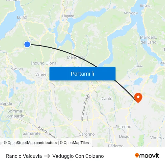Rancio Valcuvia to Veduggio Con Colzano map