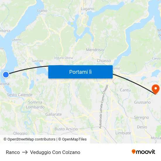 Ranco to Veduggio Con Colzano map
