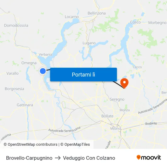 Brovello-Carpugnino to Veduggio Con Colzano map