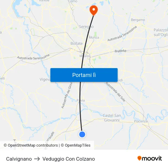 Calvignano to Veduggio Con Colzano map