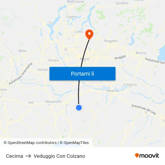 Cecima to Veduggio Con Colzano map