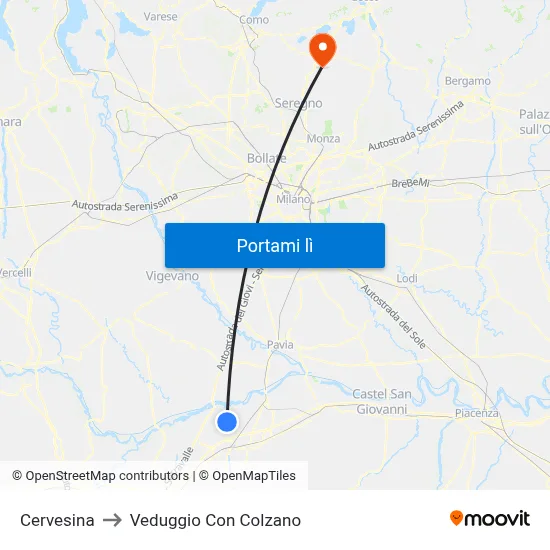 Cervesina to Veduggio Con Colzano map