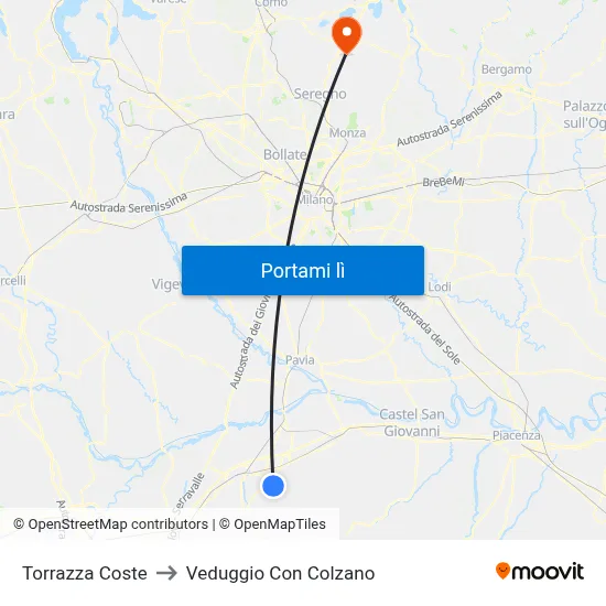 Torrazza Coste to Veduggio Con Colzano map