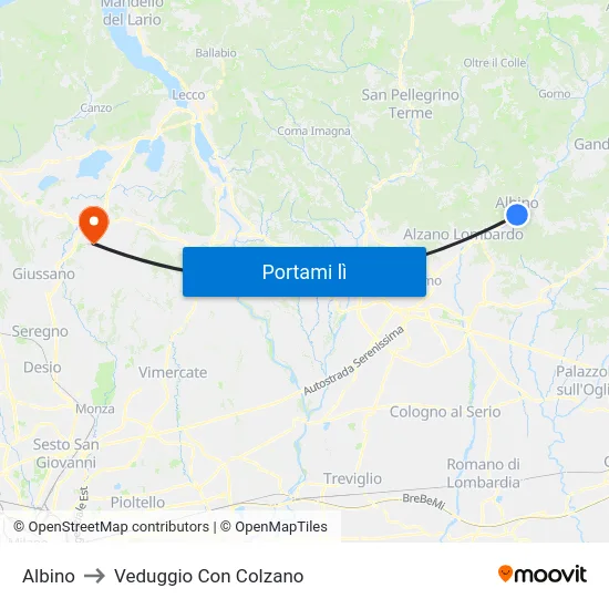 Albino to Veduggio Con Colzano map