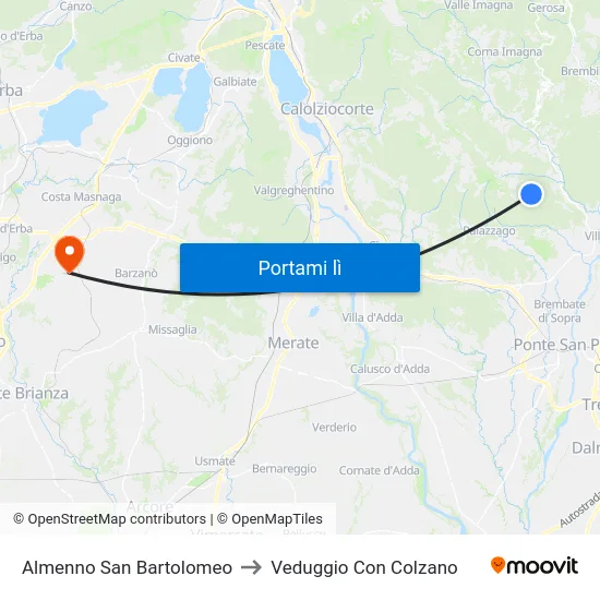 Almenno San Bartolomeo to Veduggio Con Colzano map