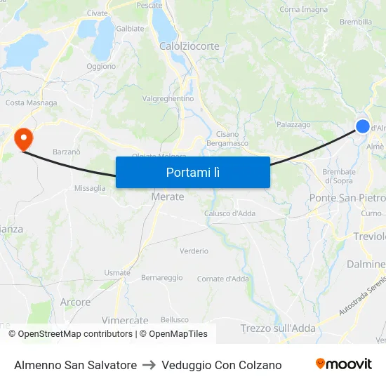 Almenno San Salvatore to Veduggio Con Colzano map