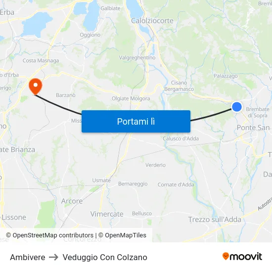 Ambivere to Veduggio Con Colzano map