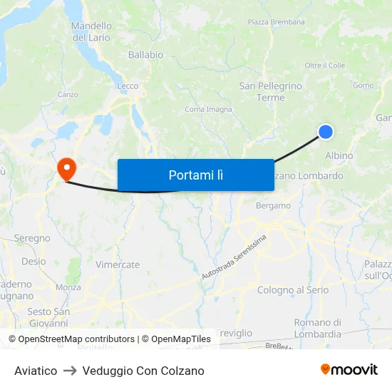 Aviatico to Veduggio Con Colzano map