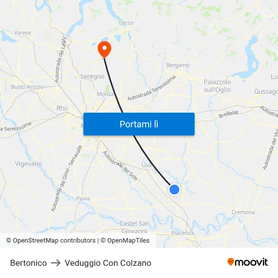 Bertonico to Veduggio Con Colzano map