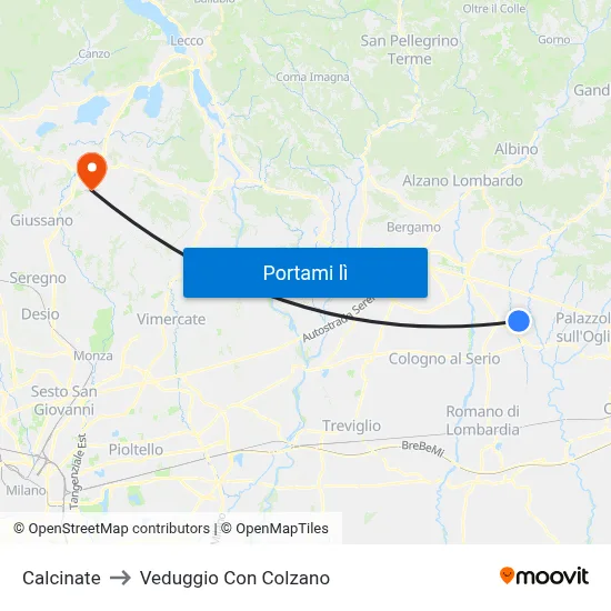 Calcinate to Veduggio Con Colzano map