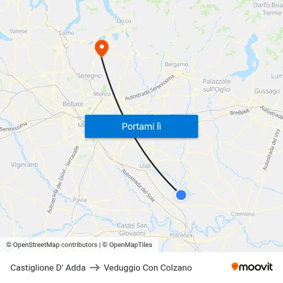 Castiglione D' Adda to Veduggio Con Colzano map